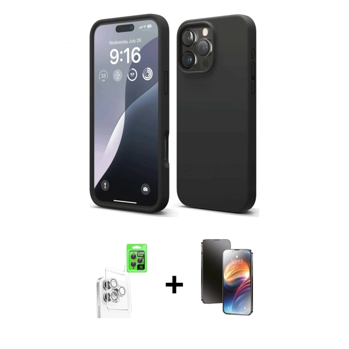 MARSİLYAN™- iPhone 16 Pro Max Kılıf Kozmos Yansıma Özel Seri - Siyah 3D Antistatik Mat Seramik Nano Ekran Koruyucu + Raze Metal Kamera Lens - BZ