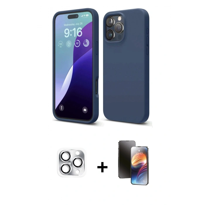 MARSİLYAN™- iPhone 16 Pro Max Kılıf Kozmos Yansıma Özel Seri - Siyah 3D Antistatik Mat Seramik Nano Ekran Koruyucu + Pers Alüminyum Kamera Lens - GS
