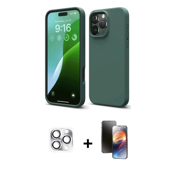 MARSİLYAN™- iPhone 16 Pro Max Kılıf Kozmos Yansıma Özel Seri - Siyah 3D Antistatik Mat Seramik Nano Ekran Koruyucu + Pers Alüminyum Kamera Lens - GS
