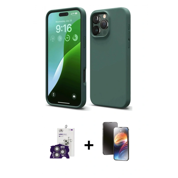 MARSİLYAN™- iPhone 16 Pro Max Kılıf Kozmos Yansıma Özel Seri - Siyah 3D Antistatik Mat Seramik Nano Ekran Koruyucu + Gümüş Bilvis Titan Kamera Lens