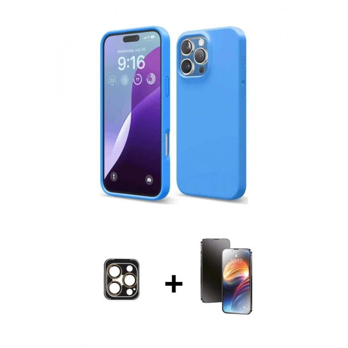 MARSİLYAN™- iPhone 16 Pro Max Kılıf Kozmos Yansıma Özel Seri - Siyah 3D Antistatik Mat Seramik Nano Ekran Koruyucu + PVD Metal Kamera Lens - GD
