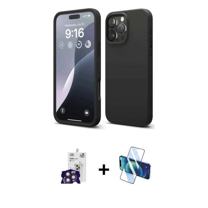 MARSİLYAN™- iPhone 16 Pro Max Kılıf Kozmos Yansıma Özel Seri - Siyah 3D Antistatik Seramik Nano Ekran Koruyucu + Bilvis Titan Kamera Lens - TMGI