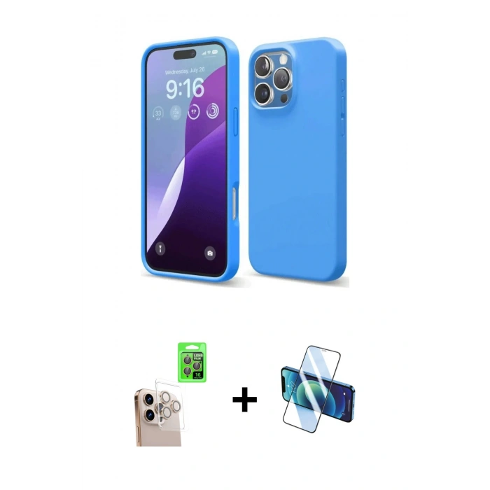MARSİLYAN™- iPhone 16 Pro Max Kılıf Kozmos Yansıma Özel Seri - Siyah 3D Antistatik Seramik Nano Ekran Koruyucu + Raze Metal Kamera Lens - NLGY