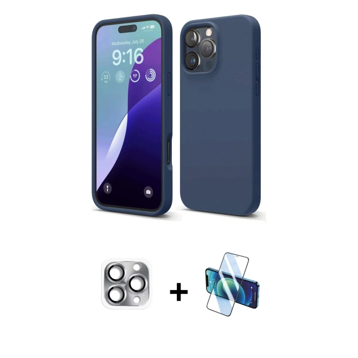 MARSİLYAN™- iPhone 16 Pro Max Kılıf Kozmos Yansıma Özel Seri - Siyah 3D Antistatik Seramik Nano Ekran Koruyucu + Pers Alüminyum Kamera Lens - GI
