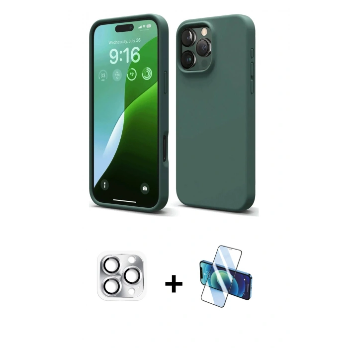 MARSİLYAN™- iPhone 16 Pro Max Kılıf Kozmos Yansıma Özel Seri - Siyah 3D Antistatik Seramik Nano Ekran Koruyucu + Pers Alüminyum Kamera Lens - GS