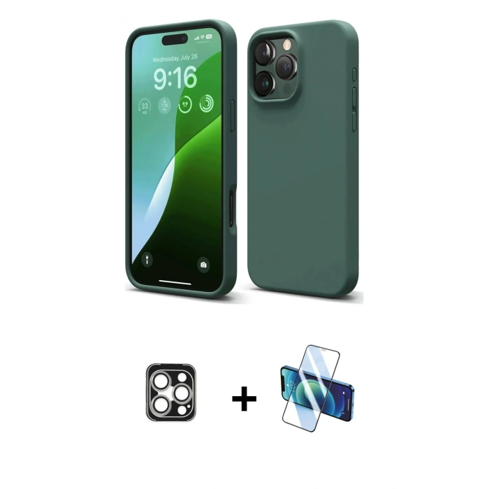 MARSİLYAN™- iPhone 16 Pro Max Kılıf Kozmos Yansıma Özel Seri - Siyah 3D Antistatik Seramik Nano Ekran Koruyucu + PVD Metal Kamera Lens - GS