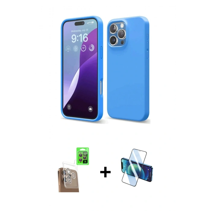 MARSİLYAN™- iPhone 16 Pro Max Kılıf Kozmos Yansıma Özel Seri - Siyah 3D Antistatik Seramik Nano Ekran Koruyucu + Raze Metal Kamera Lens - CLTM