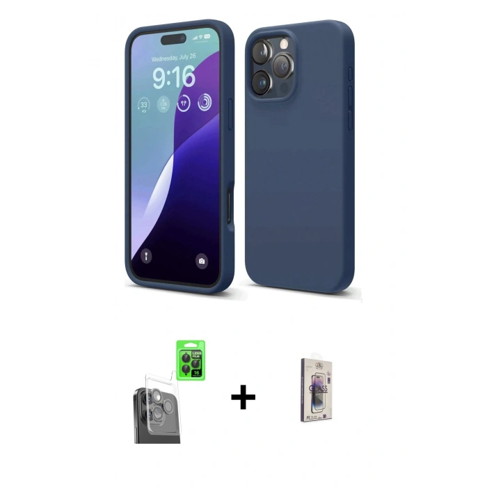 MARSİLYAN™- iPhone 16 Pro Max Kılıf Kozmos Yansıma Özel Seri - Siyah Bilvis 3D Cam Ekran Koruyucu + Raze Metal Kamera Lens - SH