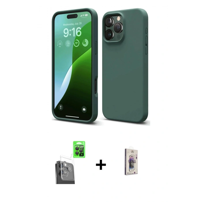 MARSİLYAN™- iPhone 16 Pro Max Kılıf Kozmos Yansıma Özel Seri - Siyah Bilvis 3D Cam Ekran Koruyucu + Raze Metal Kamera Lens - SH