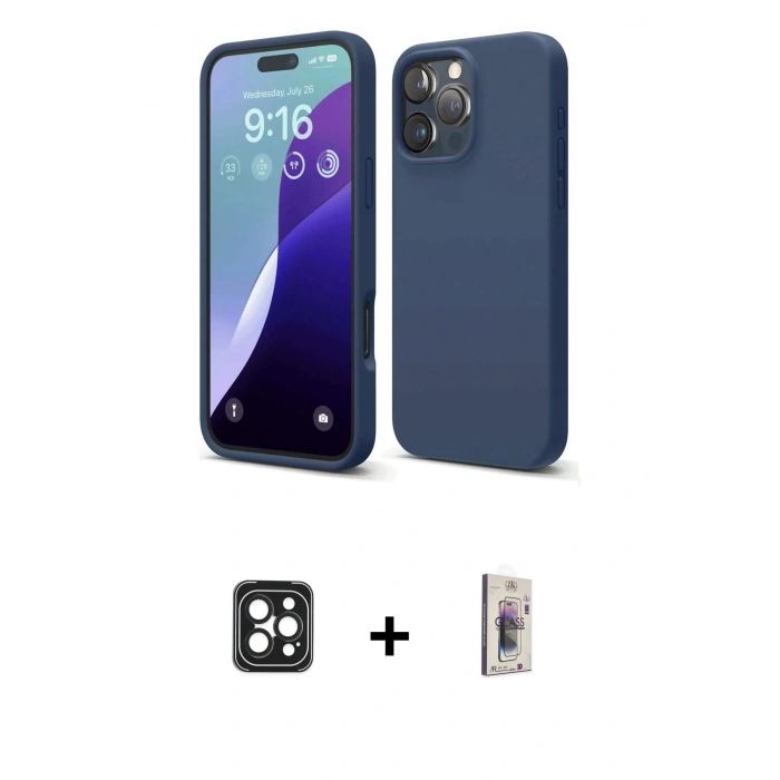 MARSİLYAN™- iPhone 16 Pro Max Kılıf Kozmos Yansıma Özel Seri - Siyah Bilvis 3D Cam Ekran Koruyucu + Siyah PVD Metal Kamera Lens