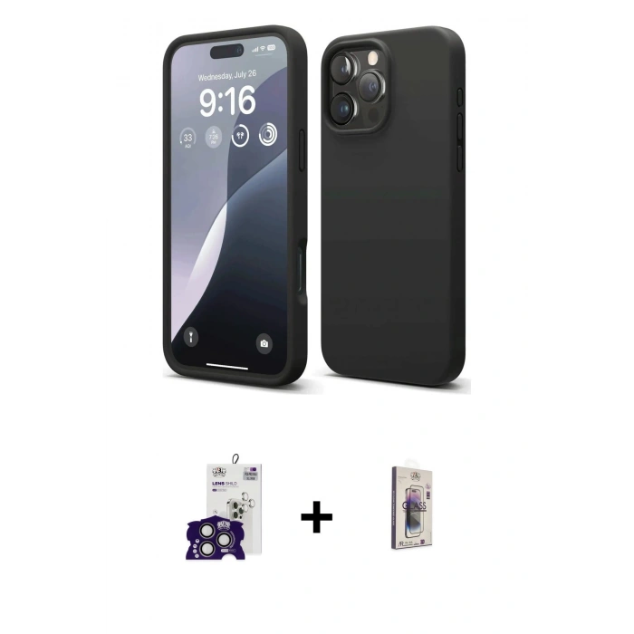 MARSİLYAN™- iPhone 16 Pro Max Kılıf Kozmos Yansıma Özel Seri - Siyah Bilvis 3D Cam Ekran Koruyucu + Bilvis Titan Kamera Lens - TMGI