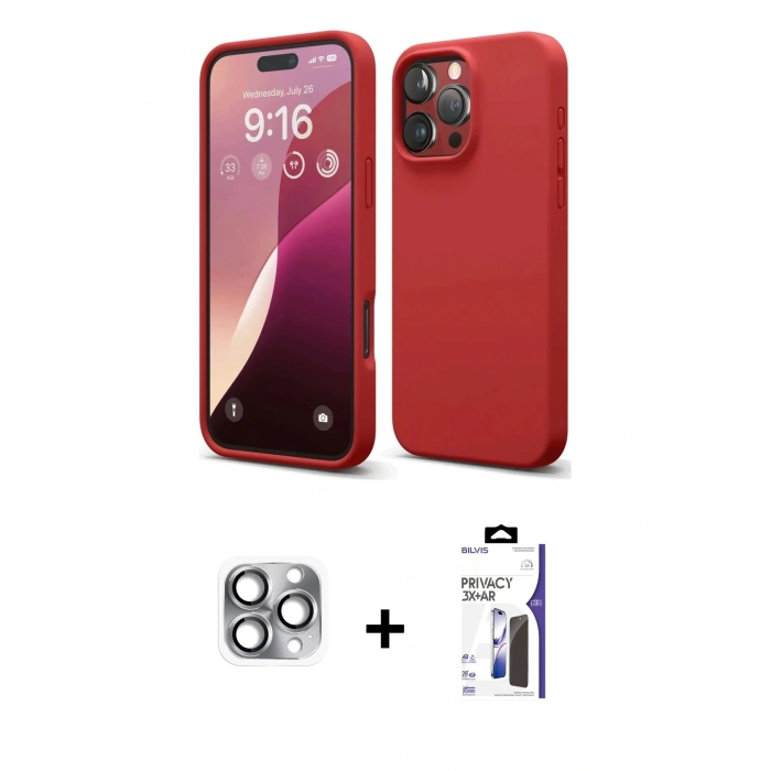 MARSİLYAN™- iPhone 16 Pro Max Kılıf Kozmos Yansıma Özel Seri - Siyah Bilvis 3X AR Hayalet Cam Ekran Koruyucu + Pers Alüminyum Kamera Lens - GI