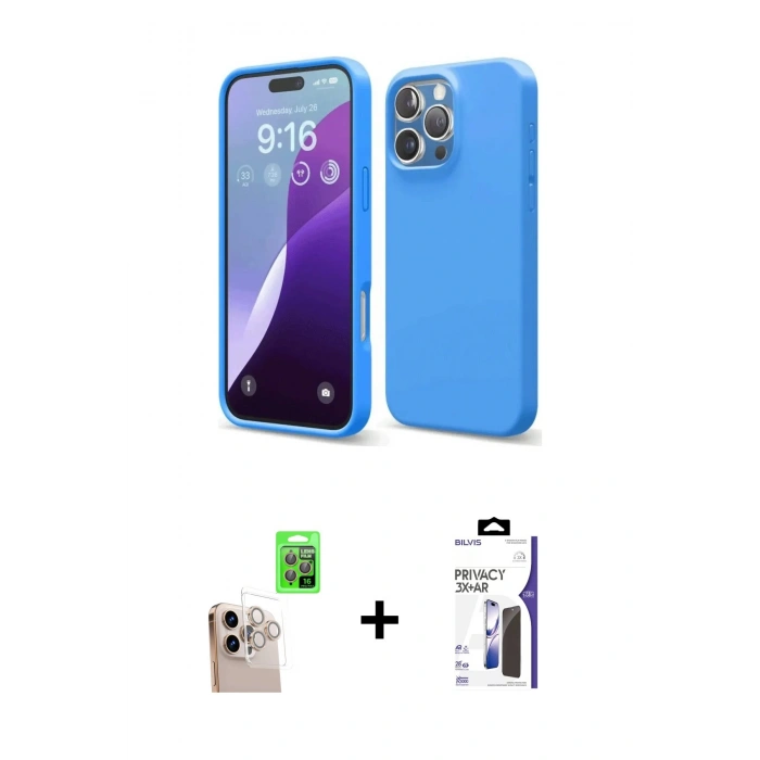 MARSİLYAN™- iPhone 16 Pro Max Kılıf Kozmos Yansıma Özel Seri - Siyah Bilvis 3X AR Hayalet Cam Ekran Koruyucu + Raze Metal Kamera Lens - NLGY