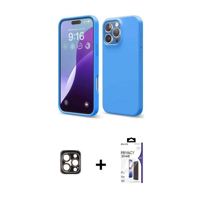 MARSİLYAN™- iPhone 16 Pro Max Kılıf Kozmos Yansıma Özel Seri - Siyah Bilvis 3X AR Hayalet Cam Ekran Koruyucu + PVD Metal Kamera Lens - GD