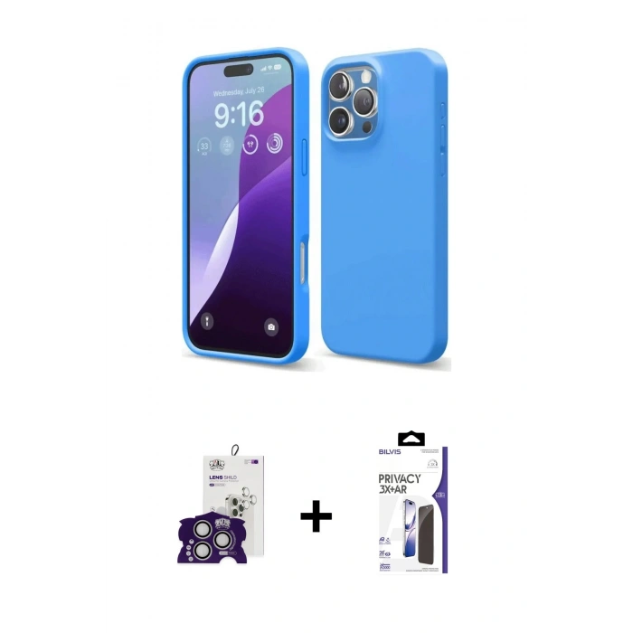 MARSİLYAN™- iPhone 16 Pro Max Kılıf Kozmos Yansıma Özel Seri - Siyah Bilvis 3X AR Hayalet Cam Ekran Koruyucu + Bilvis Titan Kamera Lens - GS