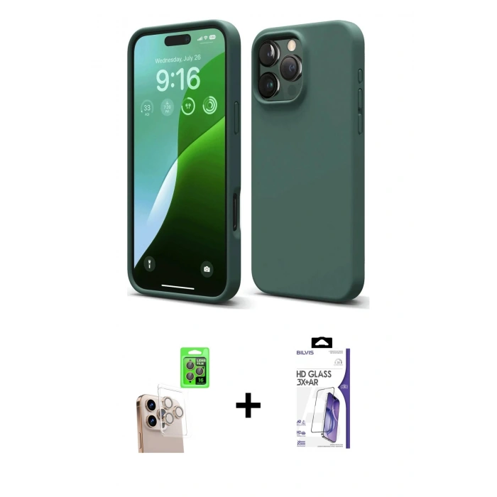 MARSİLYAN™- iPhone 16 Pro Max Kılıf Kozmos Yansıma Özel Seri - Siyah Bilvis 3X AR HD Cam Ekran Koruyucu + Raze Metal Kamera Lens - NLGY