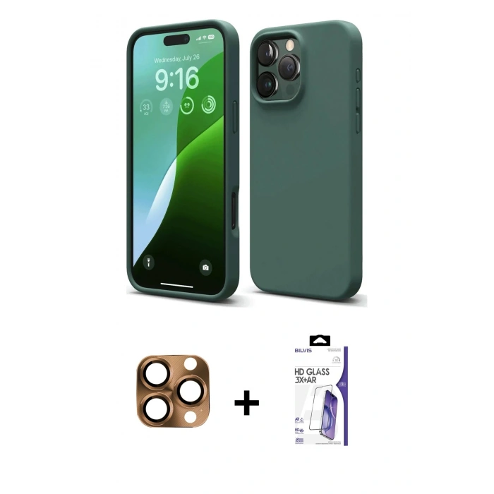 MARSİLYAN™- iPhone 16 Pro Max Kılıf Kozmos Yansıma Özel Seri - Siyah Bilvis 3X AR HD Cam Ekran Koruyucu + Pers Alüminyum Kamera Lens - CLTM