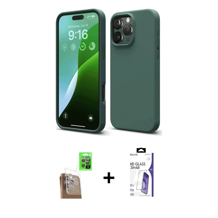 MARSİLYAN™- iPhone 16 Pro Max Kılıf Kozmos Yansıma Özel Seri - Siyah Bilvis 3X AR HD Cam Ekran Koruyucu + Raze Metal Kamera Lens - CLTM
