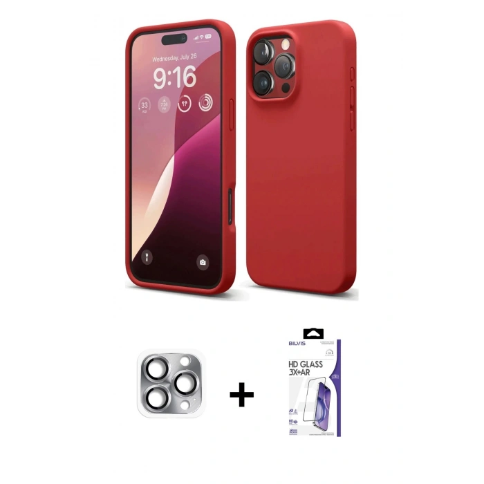 MARSİLYAN™- iPhone 16 Pro Max Kılıf Kozmos Yansıma Özel Seri - Siyah Bilvis 3X AR HD Cam Ekran Koruyucu + Pers Alüminyum Kamera Lens - GI