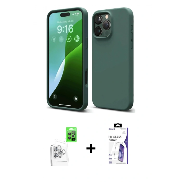 MARSİLYAN™- iPhone 16 Pro Max Kılıf Kozmos Yansıma Özel Seri - Siyah Bilvis 3X AR HD Cam Ekran Koruyucu + Raze Metal Kamera Lens - BZ