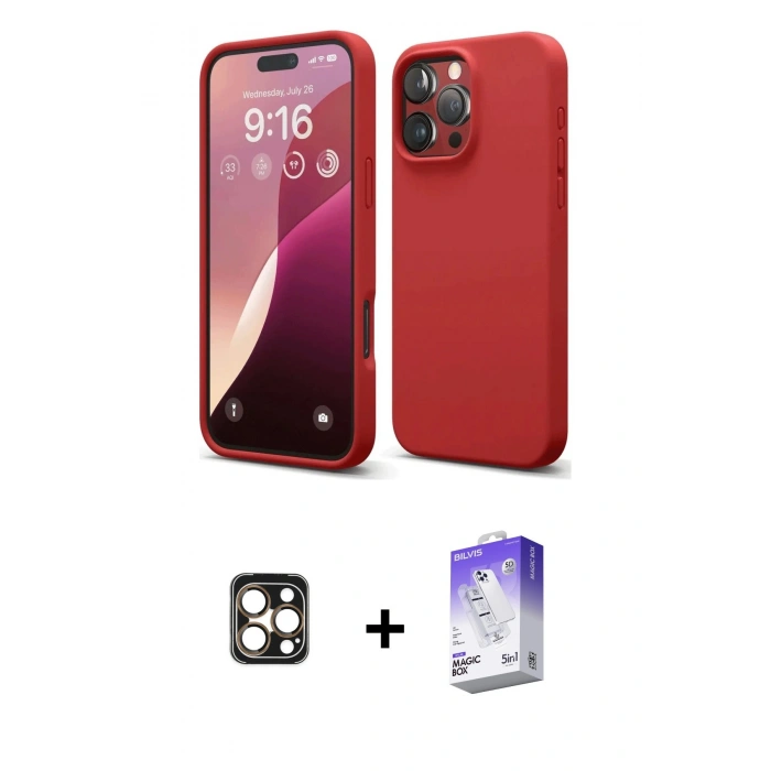 MARSİLYAN™- iPhone 16 Pro Max Kılıf Kozmos Yansıma Özel Seri - Siyah Bilvis 5in1 3D Magic Cam Ekran Koruyucu + PVD Metal Kamera Lens - GD