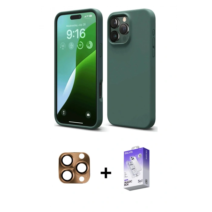 MARSİLYAN™- iPhone 16 Pro Max Kılıf Kozmos Yansıma Özel Seri - Siyah Bilvis 5in1 3D Magic Cam Ekran Koruyucu + Pers Alüminyum Kamera Lens - CLTM