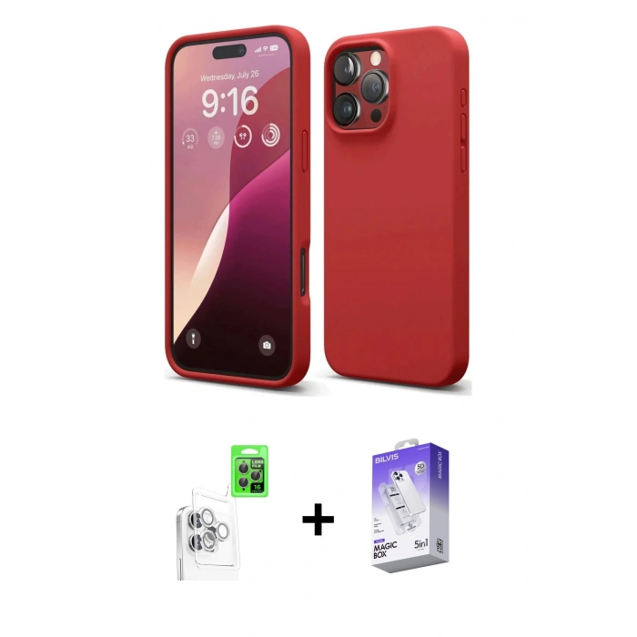 MARSİLYAN™- iPhone 16 Pro Max Kılıf Kozmos Yansıma Özel Seri - Siyah Bilvis 5in1 3D Magic Cam Ekran Koruyucu + Raze Metal Kamera Lens - BZ