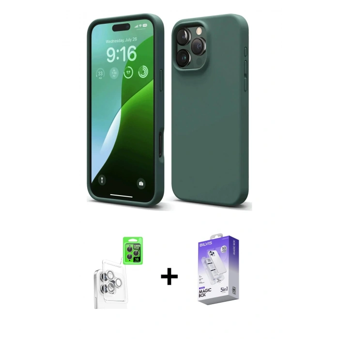 MARSİLYAN™- iPhone 16 Pro Max Kılıf Kozmos Yansıma Özel Seri - Siyah Bilvis 5in1 3D Magic Cam Ekran Koruyucu + Raze Metal Kamera Lens - BZ