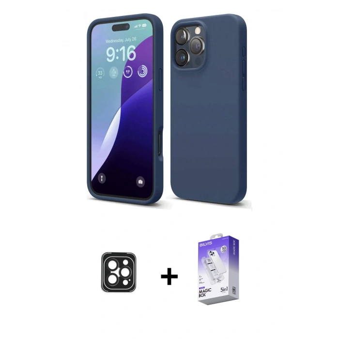 MARSİLYAN™- iPhone 16 Pro Max Kılıf Kozmos Yansıma Özel Seri - Siyah Bilvis 5in1 3D Magic Cam Ekran Koruyucu + PVD Metal Kamera Lens - SH