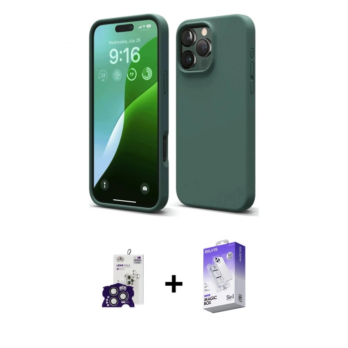 MARSİLYAN™- iPhone 16 Pro Max Kılıf Kozmos Yansıma Özel Seri - Siyah Bilvis 5in1 3D Magic Cam Ekran Koruyucu + Bilvis Titan Kamera Lens - TMGI