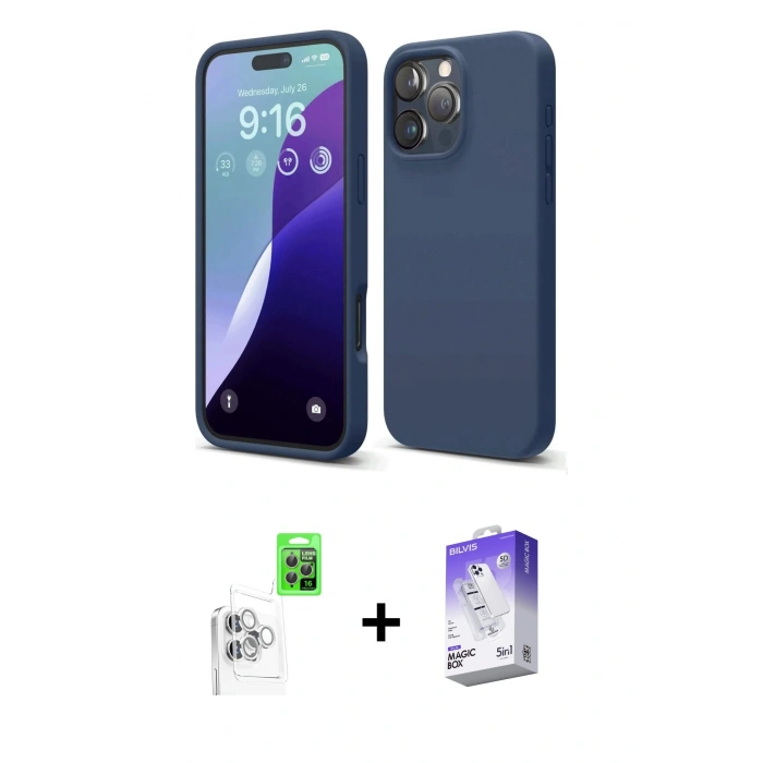 MARSİLYAN™- iPhone 16 Pro Max Kılıf Kozmos Yansıma Özel Seri - Siyah Bilvis 5in1 3D Magic Cam Ekran Koruyucu + Raze Metal Kamera Lens - BZ