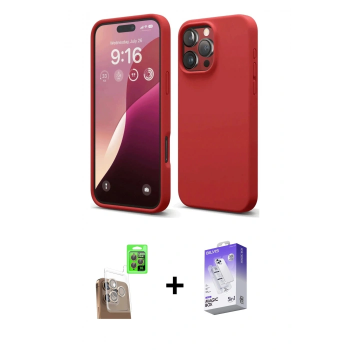 MARSİLYAN™- iPhone 16 Pro Max Kılıf Kozmos Yansıma Özel Seri - Siyah Bilvis 5in1 3D Magic Cam Ekran Koruyucu + Raze Metal Kamera Lens - CLTM