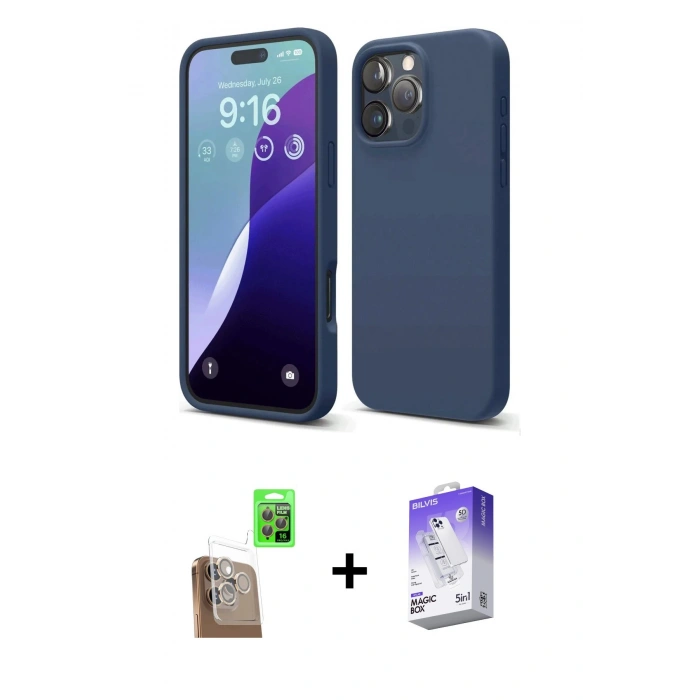 MARSİLYAN™- iPhone 16 Pro Max Kılıf Kozmos Yansıma Özel Seri - Siyah Bilvis 5in1 3D Magic Cam Ekran Koruyucu + Raze Metal Kamera Lens - CLTM