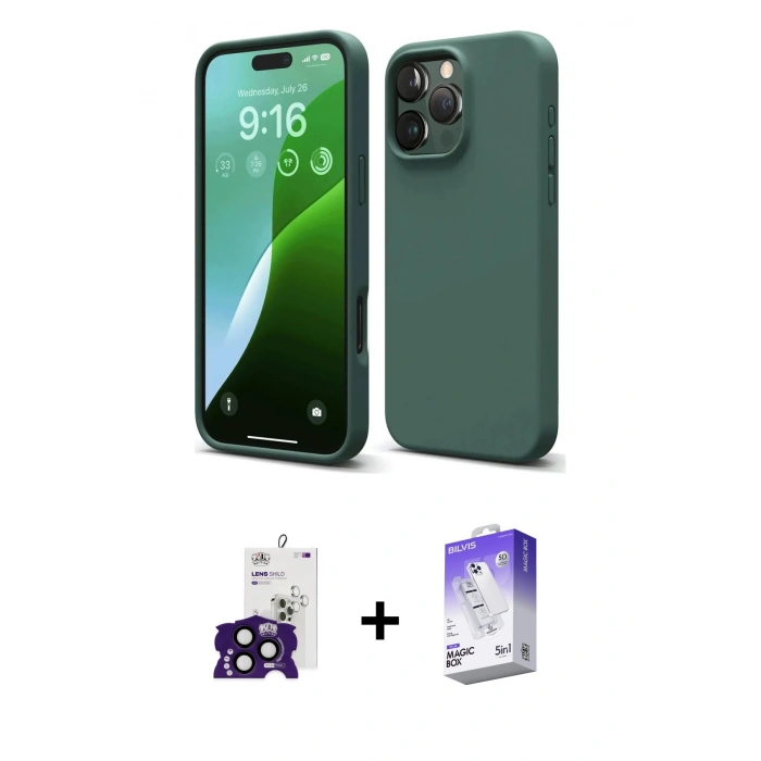 MARSİLYAN™- iPhone 16 Pro Max Kılıf Kozmos Yansıma Özel Seri - Siyah Bilvis 5in1 3D Magic Cam Ekran Koruyucu + Bilvis Titan Kamera Lens - SH