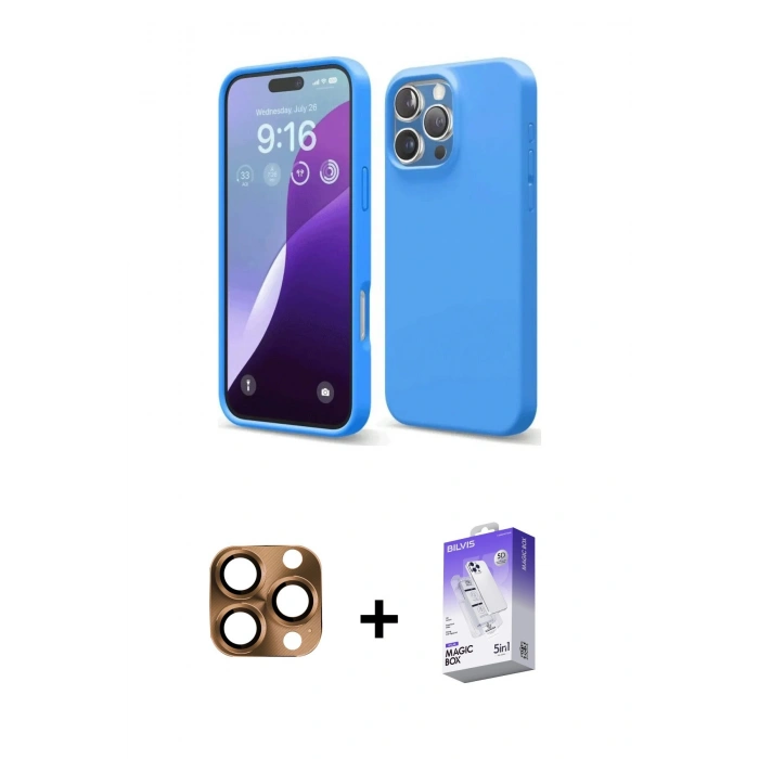 MARSİLYAN™- iPhone 16 Pro Max Kılıf Kozmos Yansıma Özel Seri - Siyah Bilvis 5in1 3D Magic Cam Ekran Koruyucu + Pers Alüminyum Kamera Lens - CLTM
