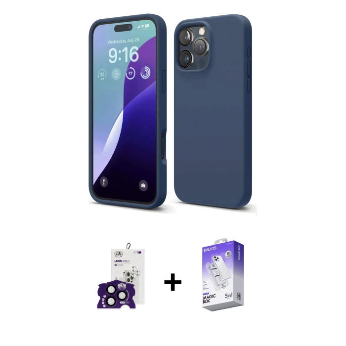MARSİLYAN™- iPhone 16 Pro Max Kılıf Kozmos Yansıma Özel Seri - Siyah Bilvis 5in1 3D Magic Cam Ekran Koruyucu + Bilvis Titan Kamera Lens - SH