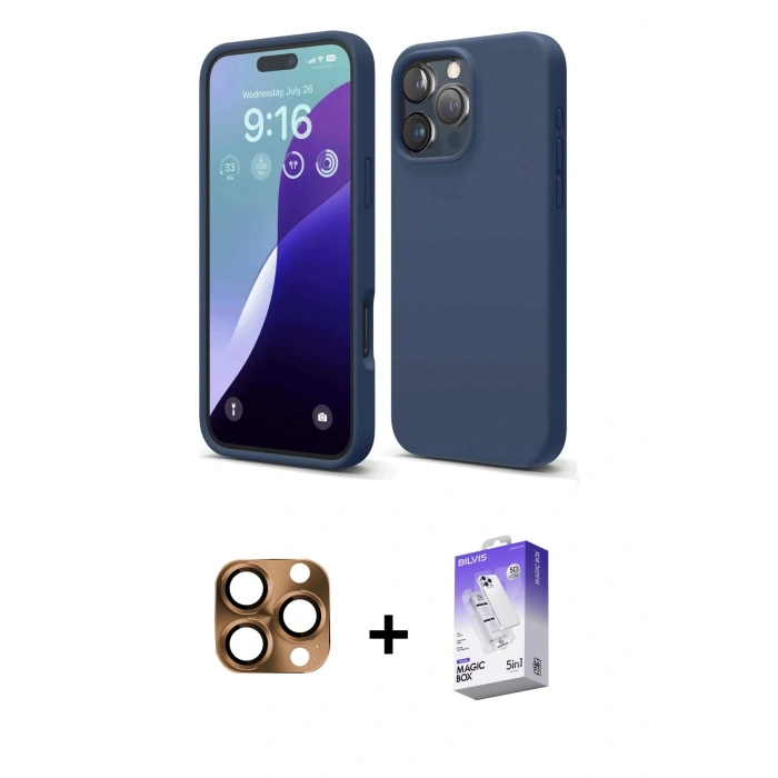 MARSİLYAN™- iPhone 16 Pro Max Kılıf Kozmos Yansıma Özel Seri - Siyah Bilvis 5in1 3D Magic Cam Ekran Koruyucu + Pers Alüminyum Kamera Lens - CLTM