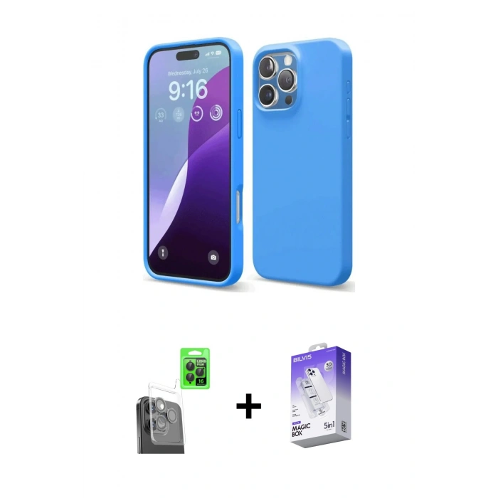 MARSİLYAN™- iPhone 16 Pro Max Kılıf Kozmos Yansıma Özel Seri - Siyah Bilvis 5in1 3D Magic Cam Ekran Koruyucu + Raze Metal Kamera Lens - SH