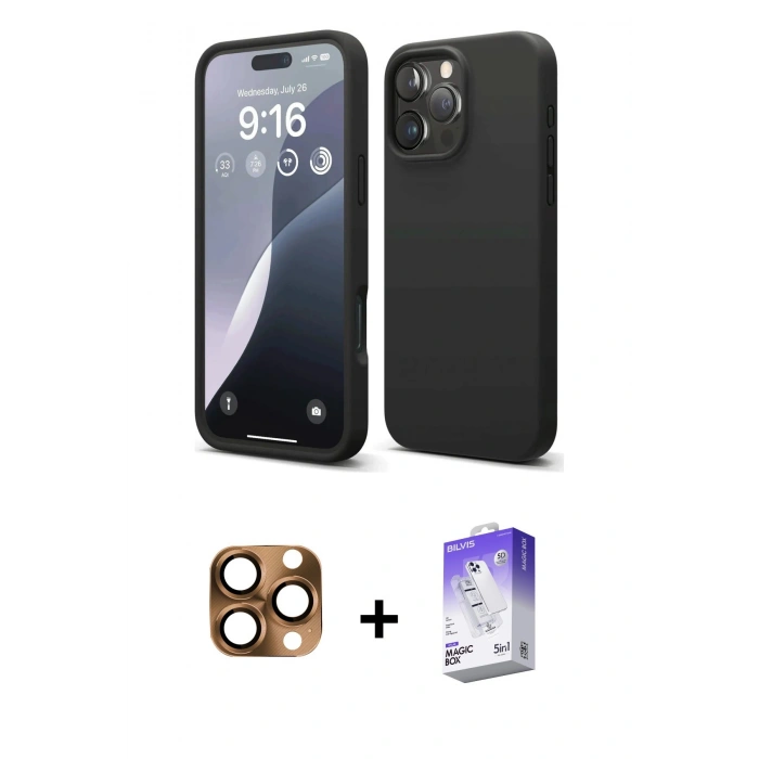 MARSİLYAN™- iPhone 16 Pro Max Kılıf Kozmos Yansıma Özel Seri - Siyah Bilvis 5in1 3D Magic Cam Ekran Koruyucu + Pers Alüminyum Kamera Lens - CLTM