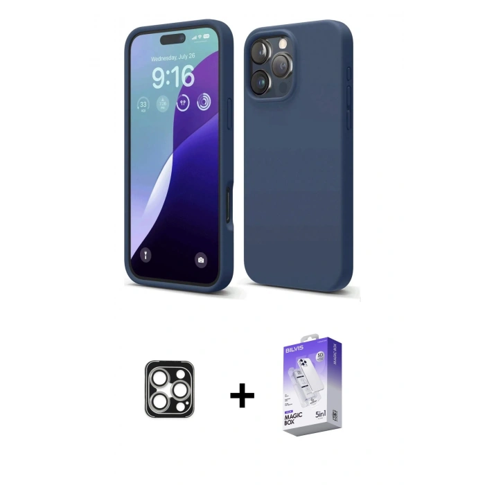 MARSİLYAN™- iPhone 16 Pro Max Kılıf Kozmos Yansıma Özel Seri - Siyah Bilvis 5in1 3D Magic Cam Ekran Koruyucu + PVD Metal Kamera Lens - GS