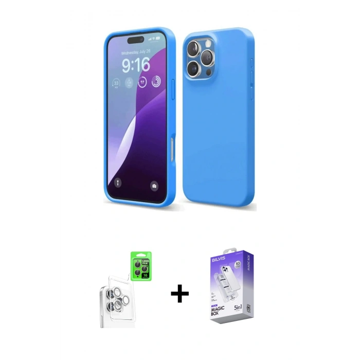 MARSİLYAN™- iPhone 16 Pro Max Kılıf Kozmos Yansıma Özel Seri - Siyah Bilvis 5in1 3D Magic Cam Ekran Koruyucu + Raze Metal Kamera Lens - BZ