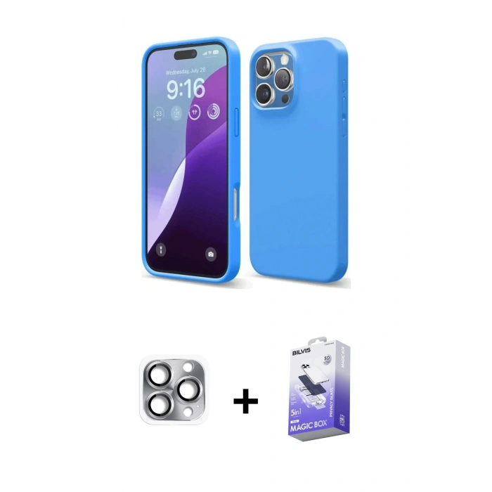 MARSİLYAN™- iPhone 16 Pro Max Kılıf Kozmos Yansıma Özel Seri - Siyah Bilvis 5in1 5D Magic Hayalet Cam Ekran Koruyucu + Pers Alüminyum Kamera Lens - GI