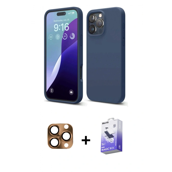 MARSİLYAN™- iPhone 16 Pro Max Kılıf Kozmos Yansıma Özel Seri - Siyah Bilvis 5in1 5D Magic Hayalet Cam Ekran Koruyucu + Pers Alüminyum Kamera Lens - CLTM