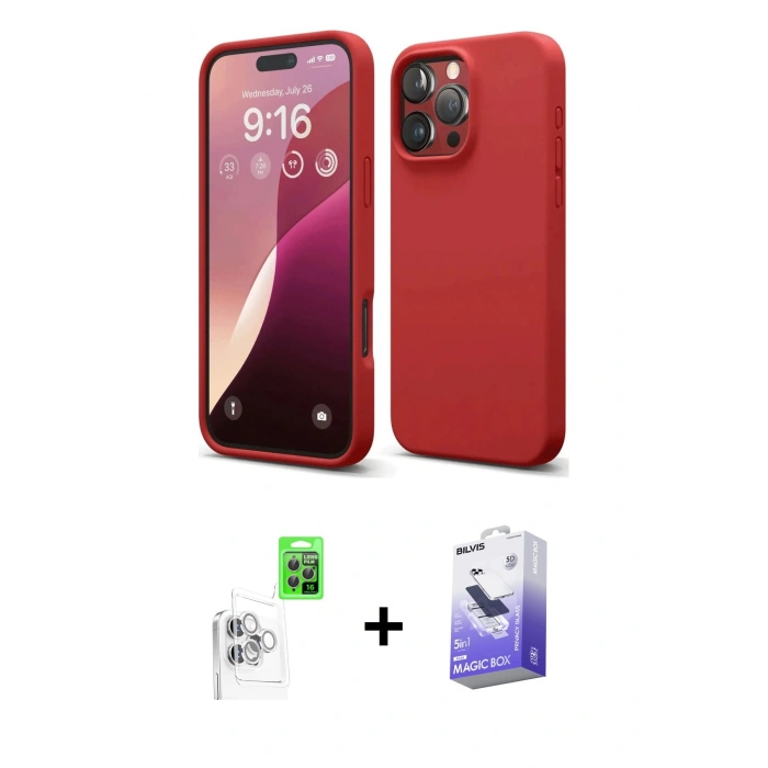 MARSİLYAN™- iPhone 16 Pro Max Kılıf Kozmos Yansıma Özel Seri - Siyah Bilvis 5in1 5D Magic Hayalet Cam Ekran Koruyucu + Raze Metal Kamera Lens - BZ