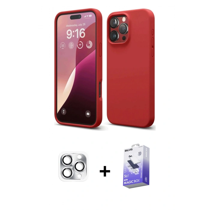 MARSİLYAN™- iPhone 16 Pro Max Kılıf Kozmos Yansıma Özel Seri - Siyah Bilvis 5in1 5D Magic Hayalet Cam Ekran Koruyucu + Pers Alüminyum Kamera Lens - GS