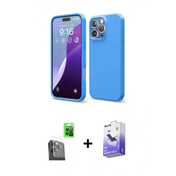 MARSİLYAN™- iPhone 16 Pro Max Kılıf Kozmos Yansıma Özel Seri - Siyah Bilvis 5in1 5D Magic Hayalet Cam Ekran Koruyucu + Raze Metal Kamera Lens - SH