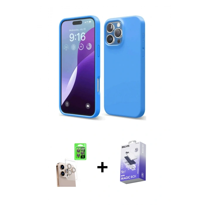 MARSİLYAN™- iPhone 16 Pro Max Kılıf Kozmos Yansıma Özel Seri - Siyah Bilvis 5in1 5D Magic Hayalet Cam Ekran Koruyucu + Raze Metal Kamera Lens - NLGY