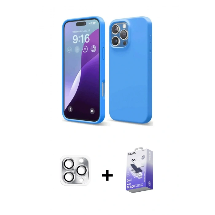 MARSİLYAN™- iPhone 16 Pro Max Kılıf Kozmos Yansıma Özel Seri - Siyah Bilvis 5in1 5D Magic Hayalet Cam Ekran Koruyucu + Pers Alüminyum Kamera Lens - GS