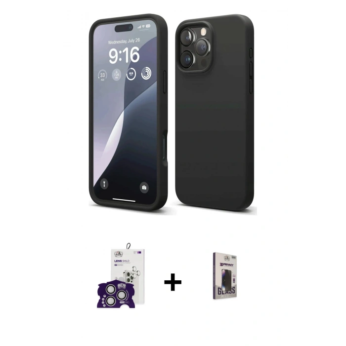 MARSİLYAN™- iPhone 16 Pro Max Kılıf Kozmos Yansıma Özel Seri - Siyah Bilvis Hayalet Cam Ekran Koruyucu + Bilvis Titan Kamera Lens - GS