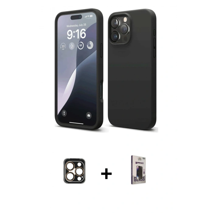 MARSİLYAN™- iPhone 16 Pro Max Kılıf Kozmos Yansıma Özel Seri - Siyah Bilvis Hayalet Cam Ekran Koruyucu + PVD Metal Kamera Lens - GD